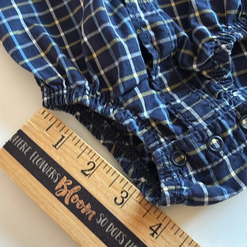 Baby Blue Plaid Carters Button Down 3M Shirt Onesie Baby Boy Blue Long Sleeve